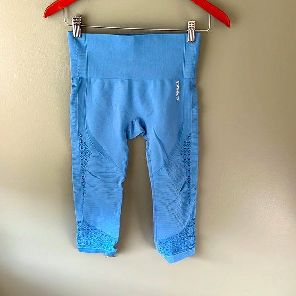 Gymshark Blue Seamless Energy Cropped Leggings size Small - Picture 1 of 6
